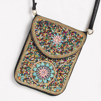 Bohemian Phone Bag Women Shell Flowers Pattern Magnetic Crossbody Bag