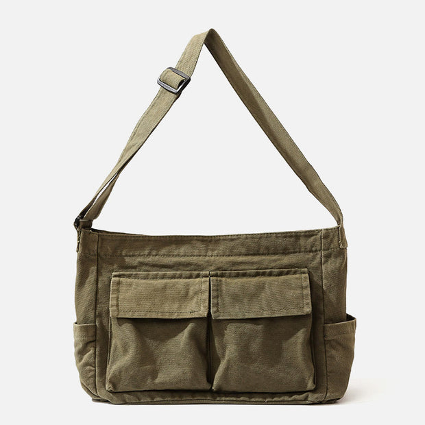 Multi-Pocket Canvas Crossbody Bag For Women Retro Lightweight Shoulder Bag