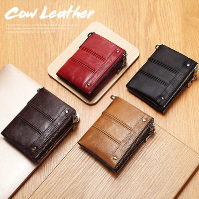 RFID Blocking Bifold Wallet Retro Cowhide Leather Wallet with Chain