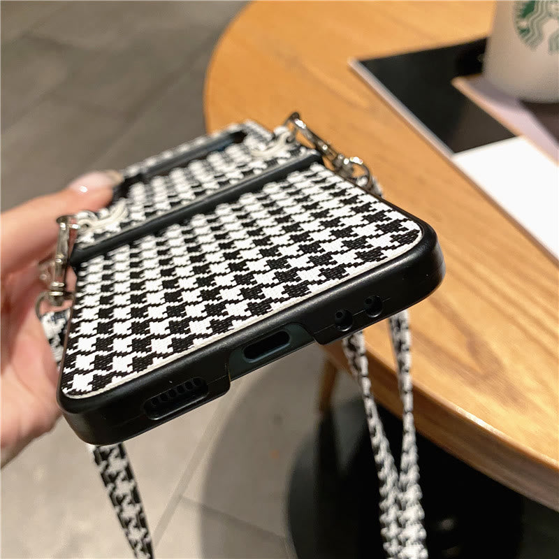 Phone Case for Samsung Galaxy Z Flip Houndstooth Crossbody Strap Case