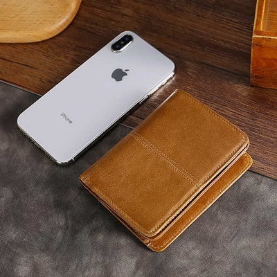 Men Bifold Wallet Real Leather RFID Blocking Short Wallet Coin Purse