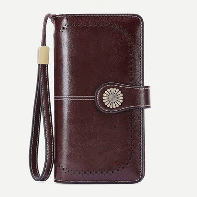 Women RFID Blocking Leather Wallet Multi-slot Credit Card Holder Clutch