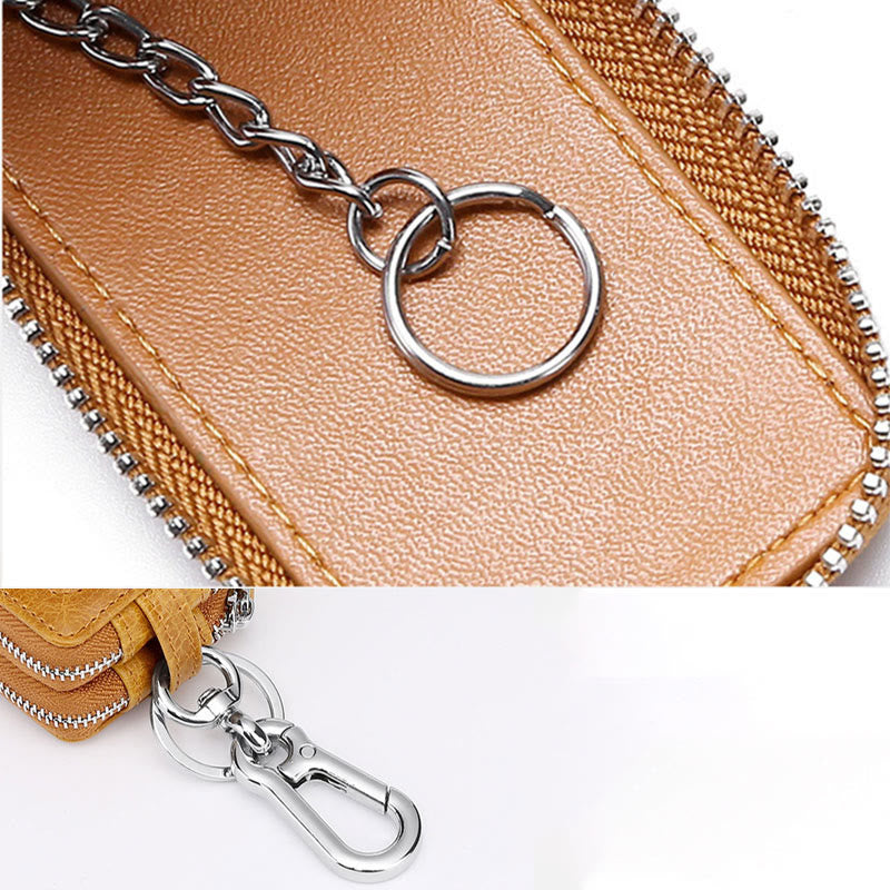 Retro Oil Wax Leather Car Key Chain Multi-function Storage Bag