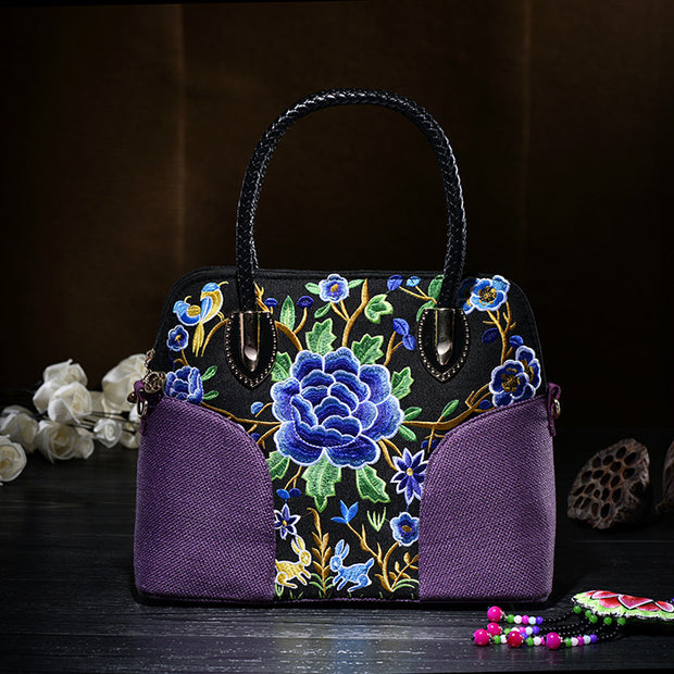 Floral Embroideried Canvas Tote For Women Vintage Crossbody Handbag