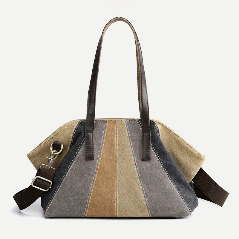 Women Ladies Colorblock Hobo Handbag Canvas Daily Purse Shoulder Tote