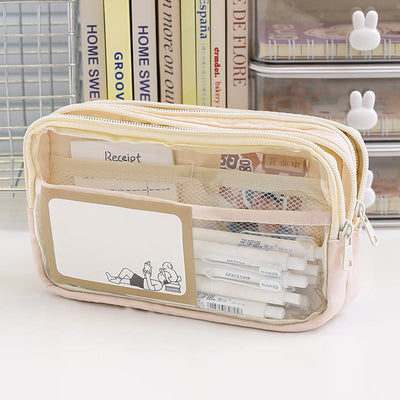 Pencil Case For Students Three Layer Transparent Simple Storage Case