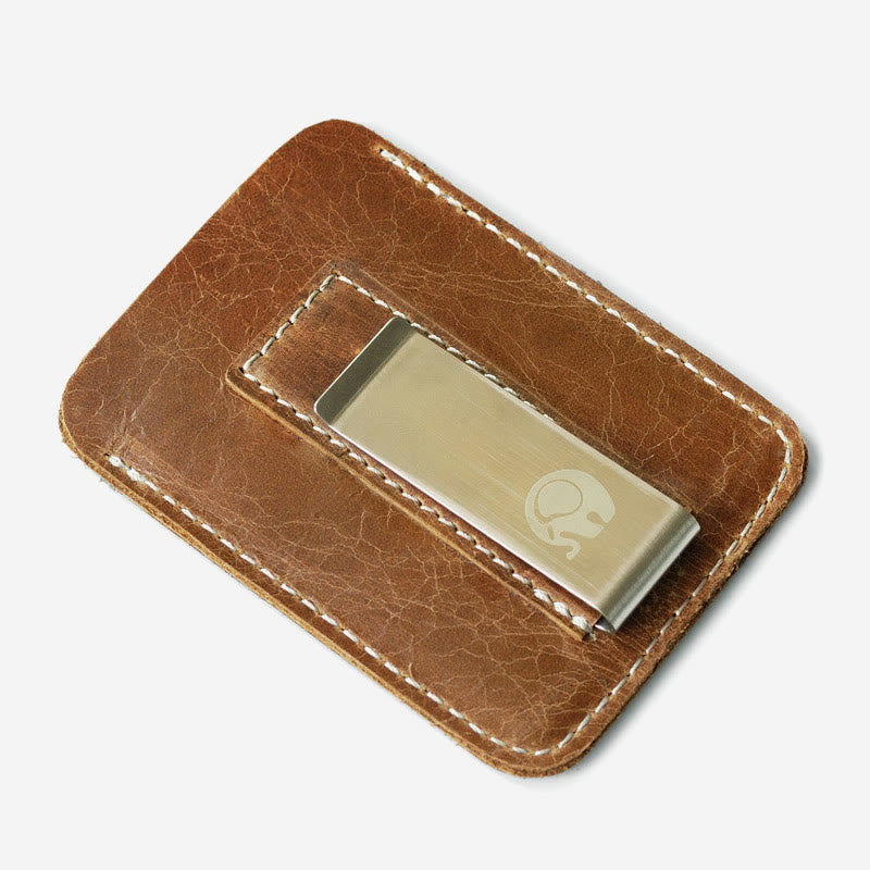 Card Holder For Shopping Cowhide Oil Wax Metal Money Clip