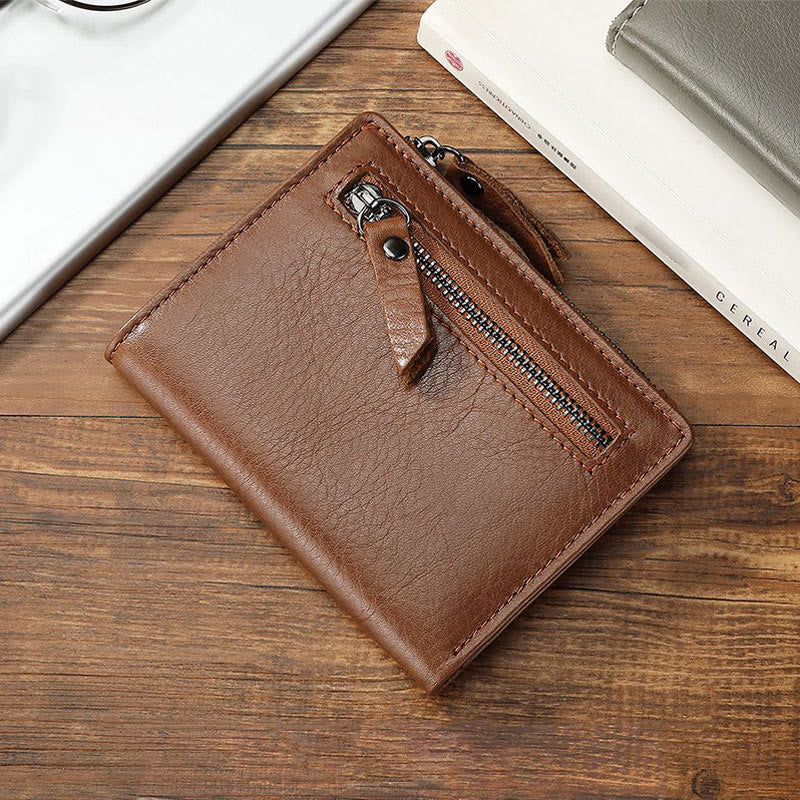 Genuine Leather RFID Wallet For Men Minimalist Large Retro Purse