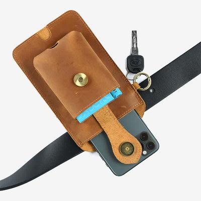 Multifunctional Genuine Leather Cell Phone Belt Bag Loop Waist Holster