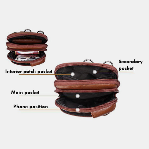 Retro Genuine Leather Business Crossbody Phone Bag With Earphone Hole
