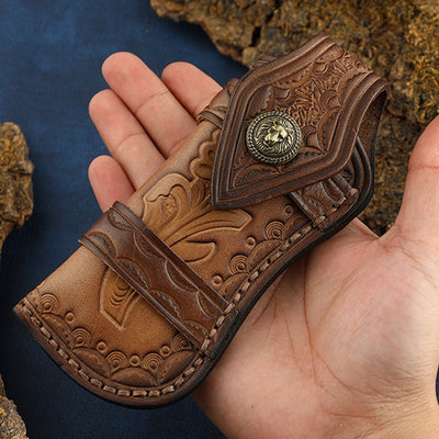 Clamshell Protective Holster Durable Carving Leather Waist Bag For Outdoor