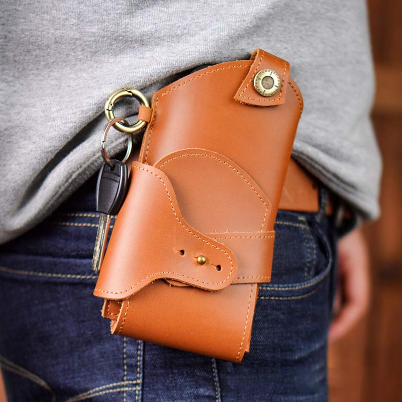 Genuine Leather Men Cell Phone Holster Pouch Phone Bag Belt Holder