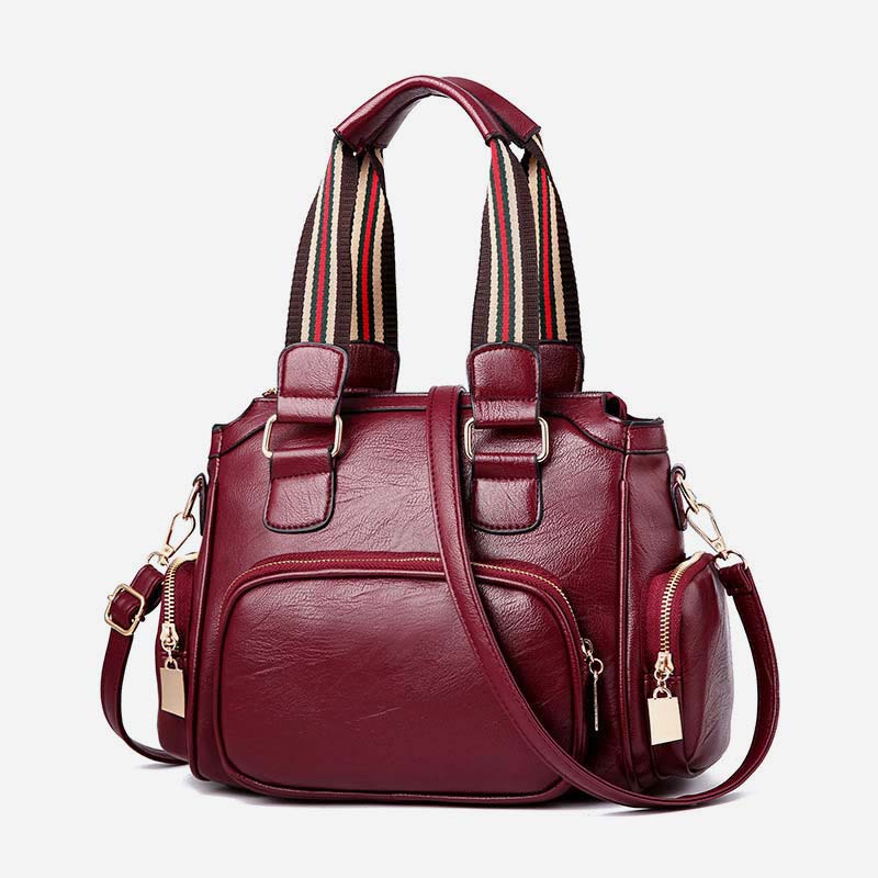 Women's Textured Leather Top-Handle Fashion Satchel Handbag with Crossbody Strap