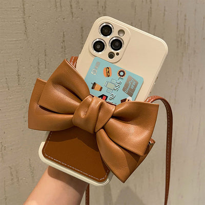 Cute Bowknot Leather Cell Phone Case Crossbody Phone Bag with Card Slot