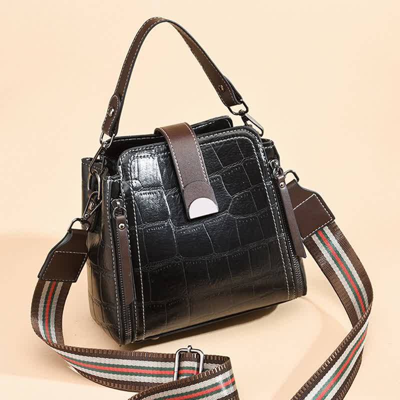 Top-Handle Bag for Women Daily Shopping Bucket Leather Crossbody Bag