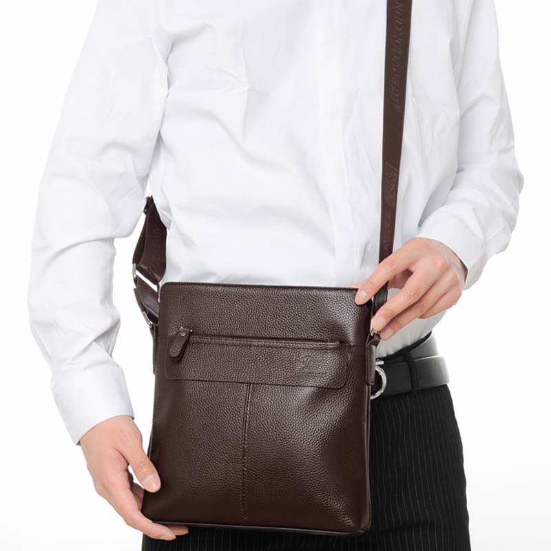 Messenger Bag for Men Lychee Pattern Genuine Leather Business Backpack