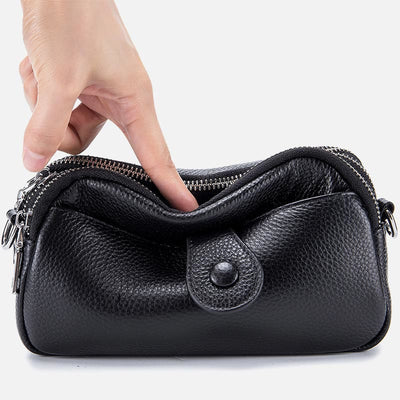 Triple Zip Real Leather Shoulder Bag Casual Crossbody Bag for Women