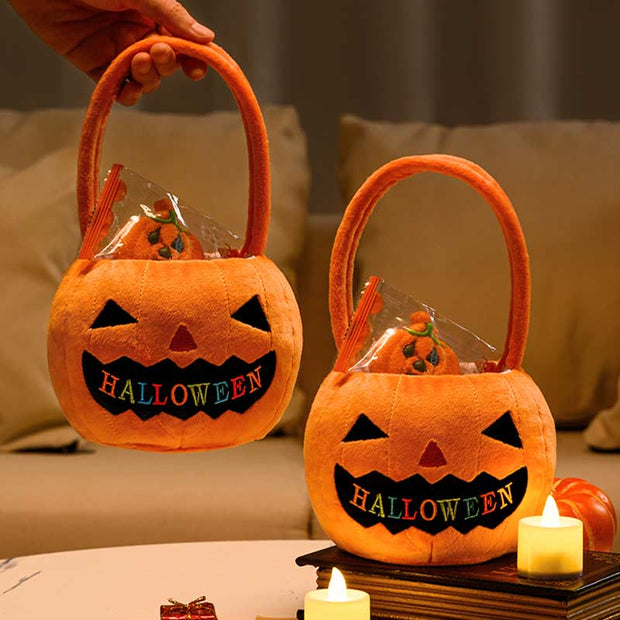 Halloween Candy Bag For Kids Bright Pumpkin Decor Basket Handbag