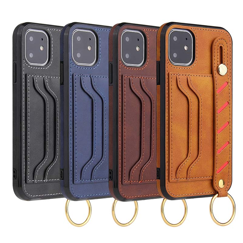 Leather Phone Case Wallet For iPhone Samsung With Wristlet Strap Card Slot