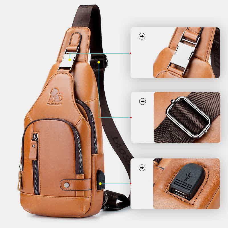 Genuine Leather Sling Bag Casual Outdoor Shoulder Backpack Chest Daypack