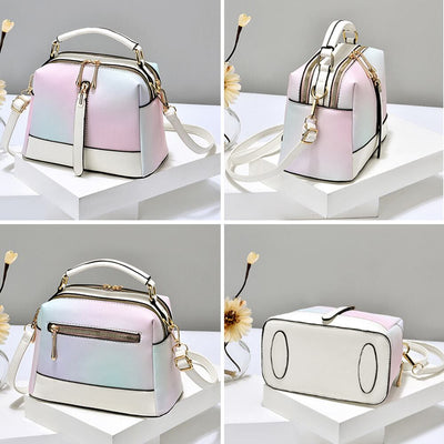 Double Compartment Top-Handle Satchel PU Leather Crossbody Handbag