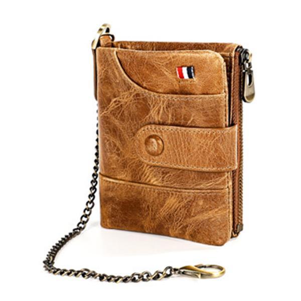 Rfid Blocking Leather Retro Wallet With Chain