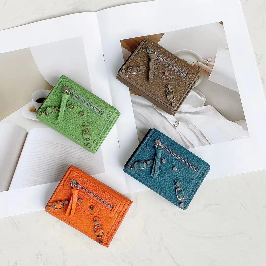 Mini Cute Wallet Plain Color Pebble Leather Money Clip