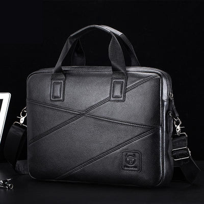 Briefcase For Men Business Solid Color Genuine Leather Crossbody Bag