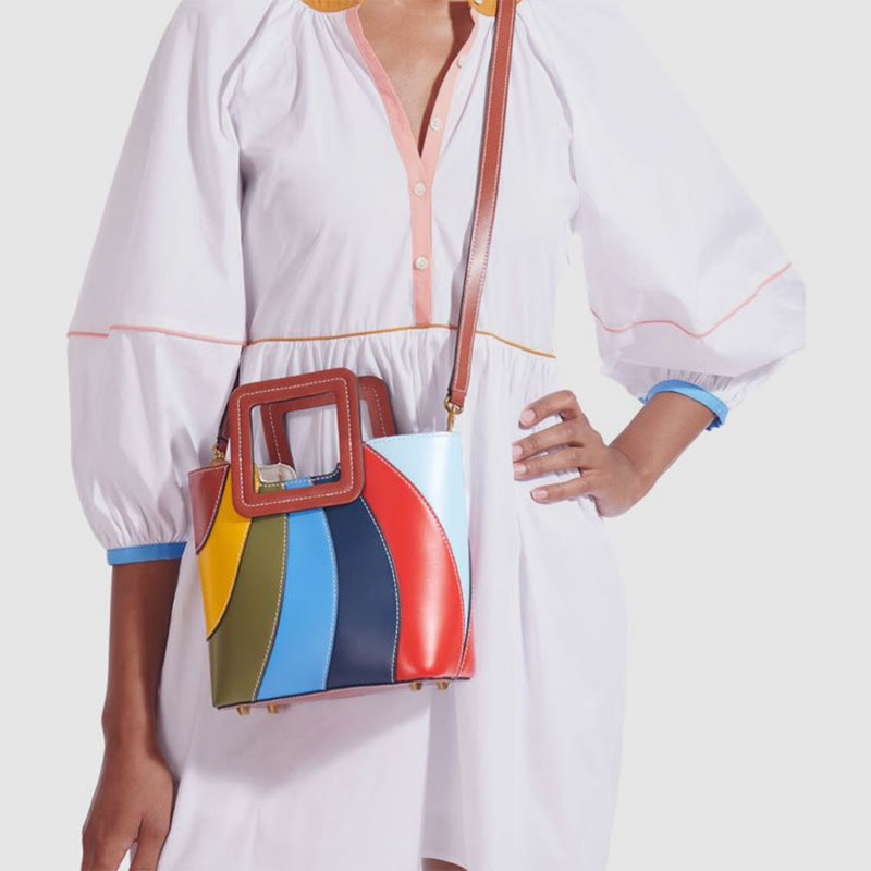 Crossbody Bag For Women Rainbow Color Collision Stitching Tote Bag