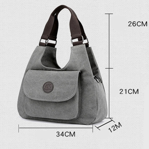 Multi-Pocket Hobo Handbag Casual Canvas Tote Purse Shoulder Bag