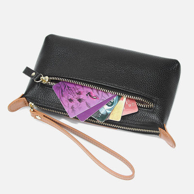 Handheld Leather Clutch Lightweight Large Space Wrist Zipper Wallet