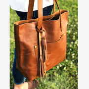 Large Rivet Tote For Women Commuter Oil Wax Leather Bag