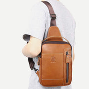 Genuine Leather Sling Bag for Men Vintage Crossbody Casual Hiking Daypack