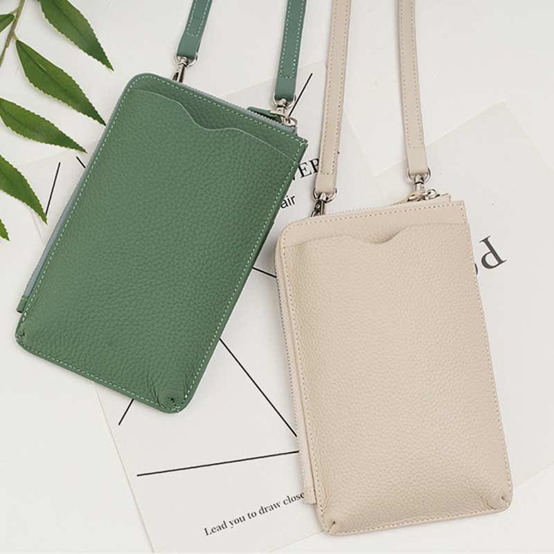 RFID Blocking Leather Phone Crossbody Wallet Bag with Adjustable Strap