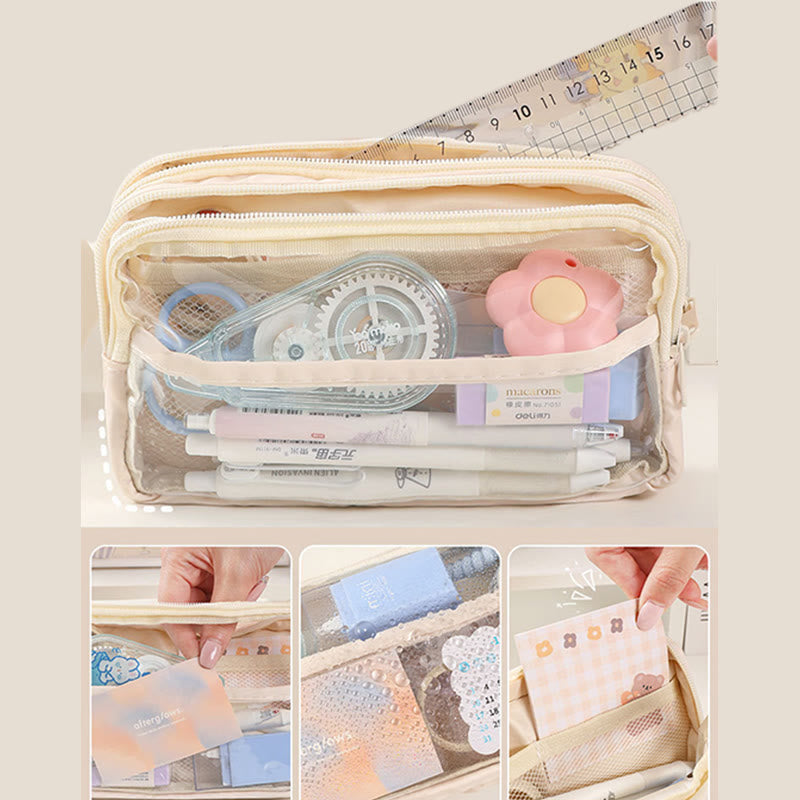 Pencil Case For Students Three Layer Transparent Simple Storage Case