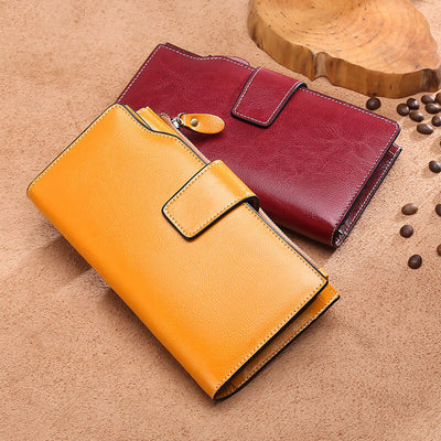 RFID Blocking Long Wallet Oil Wax Leather Phone Purse with Zipper Pocket