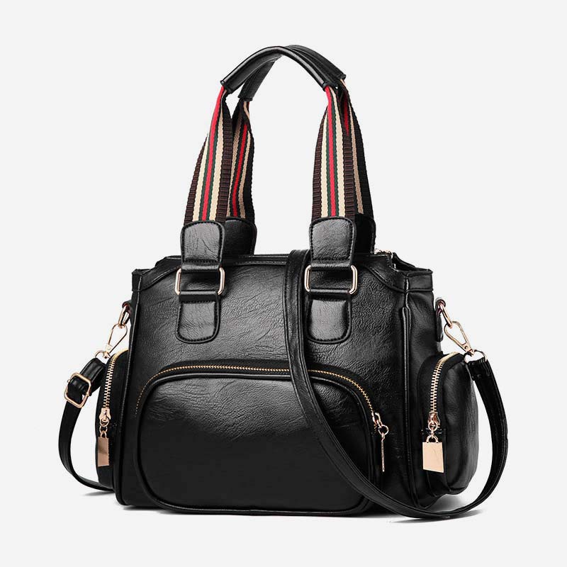 Women's Textured Leather Top-Handle Fashion Satchel Handbag with Crossbody Strap