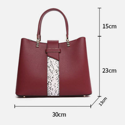 Women Elegant Handbag Snakeskin Texture Decor Durable Leather Tote