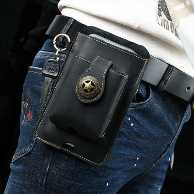 Multifunctional Genuine Leather Cell Phone Belt Bag Loop Waist Holster