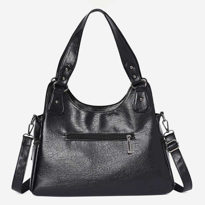 Double Large Compartment Tote Hobo Bag Leather Handbag with Crossbody Strap