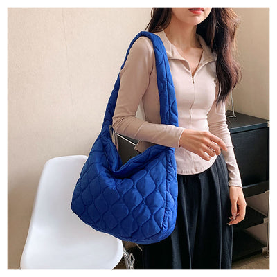 Down Nylon Tote For Winter Solid Color Diamond Crossbody Bag