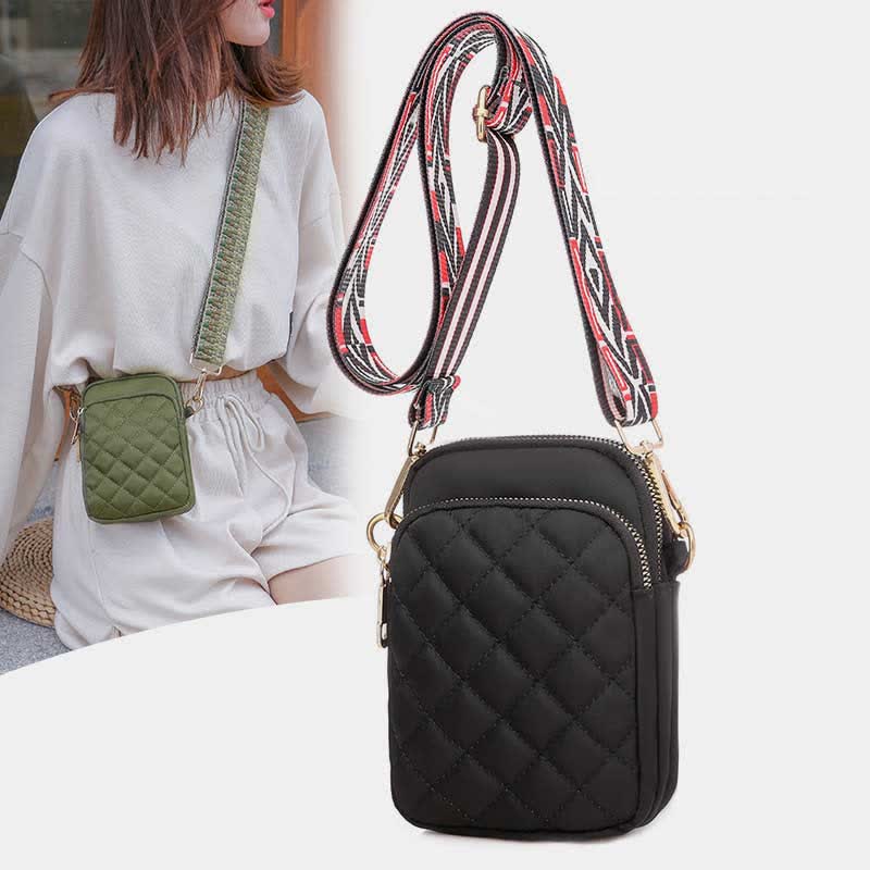 Triple Zip Quilted Crossbody Phone Bag Sling Purse for Women Girls