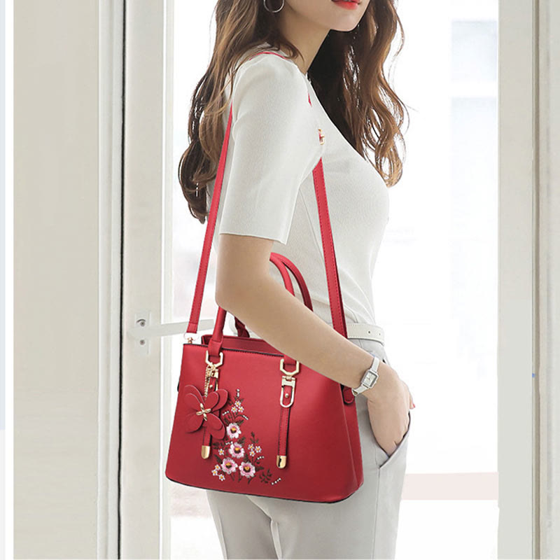 Floral Vegan Leather Purse For Outing Elegant Women Crossbody Handbag