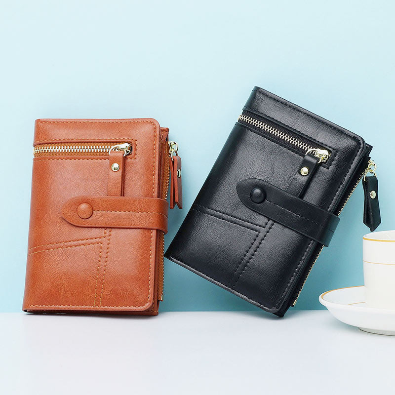 Short Leather Wallet For Women Use Minimalist Folding Coin Purse