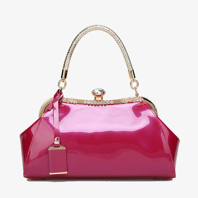 Plain Color Tote Ladies Glossy Patent Leather Crossbody Bag Handbag