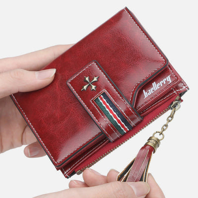 Short Bifold Wallet Retro Multi Slot Women Leather Purse