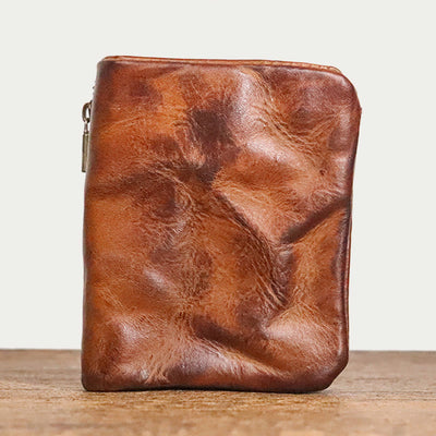 Vegetable Tanned Leather Wallet Women Men Retro Vertical Multifunctional Purse