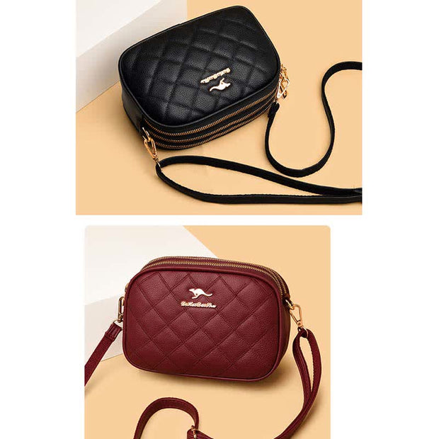 3 Zip Crossbody Bag for Women Faux Leather Quilted Shoulder Purse